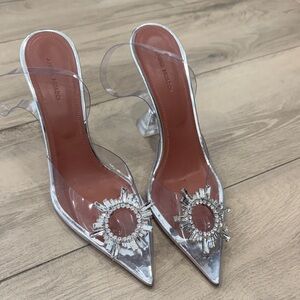 Amina Muaddi Silver Crystal Embellished Heels